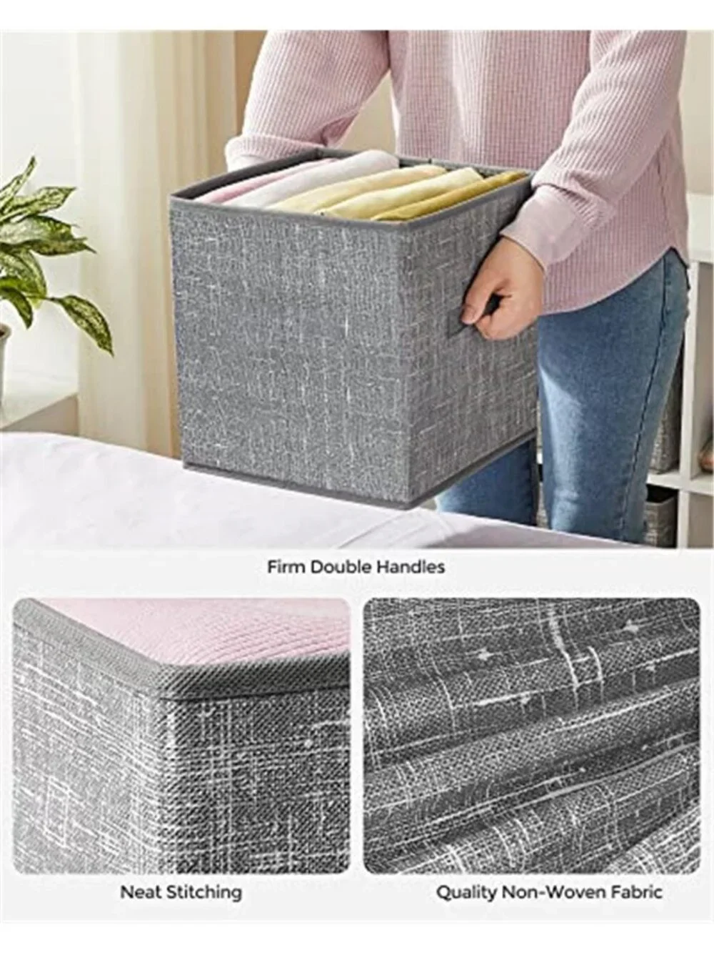 Storage Cubes, 11-Inch Non-Woven Fabric Bins with Double Handles, Set
